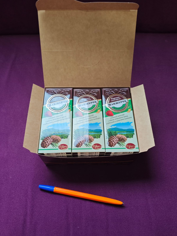  Риф и Ко Шоколадная плитка «Манжерок»(кедровые орехи, клубника, кунжут)  (блок 18шт по 55г)    в Норильске